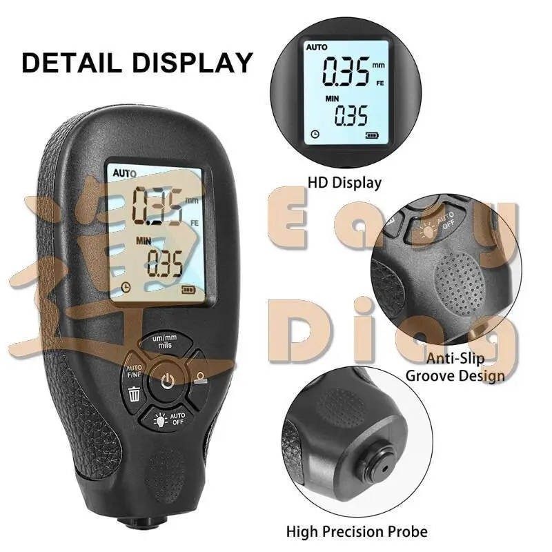 Měřič tloušťky laku HW300 černý - detektor + kalibrační set, síly laku karoserie aut