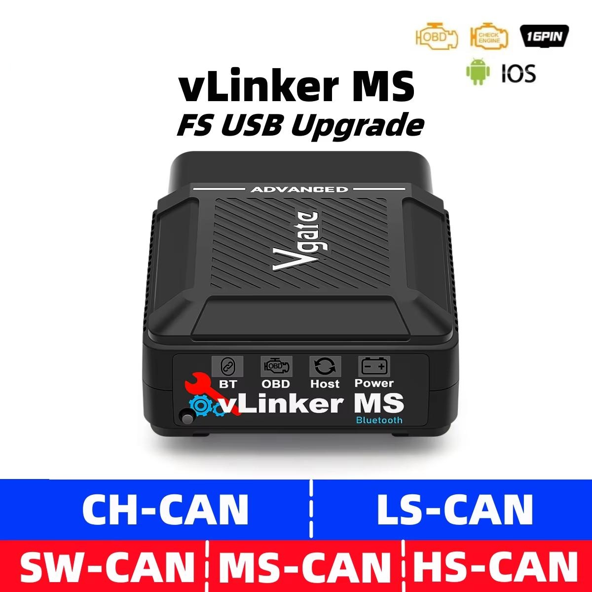 VLinker MS BLE+ BT5.2 FIAT MULTIPLEXED FORD BMW ELM327 V2.2, CAN BUS BLUETOOTH, pro TORQUE, FORSCAN, BIMMERLINK BIMMERCODE - iPhone, Android